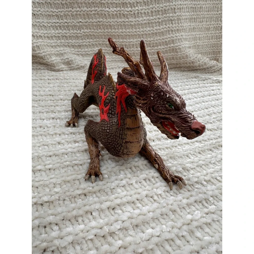 Papo Chinese Dragon Toy Figurine 2010 Brown‎ Red Flame Mythical Creature